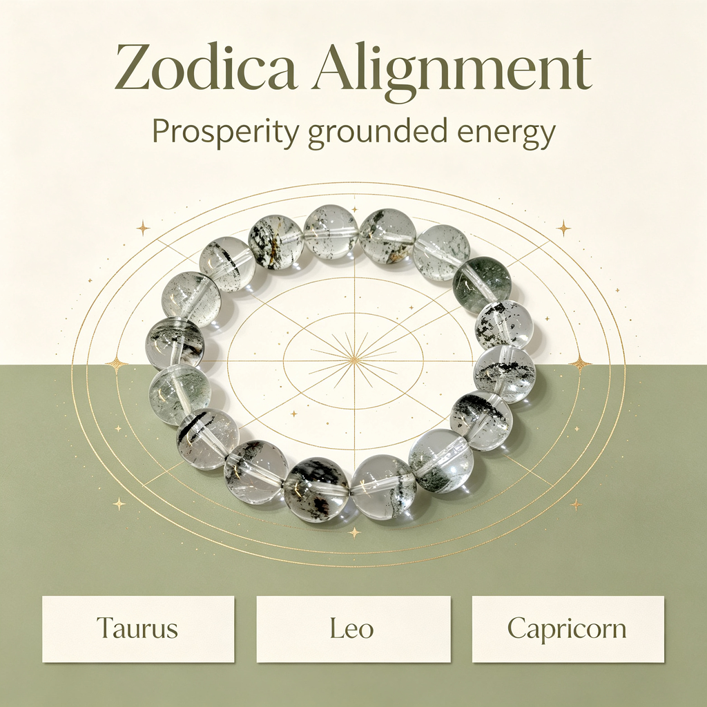 Green Phantom Quartz Bracelet, Natural Green Phantom Quartz Crystal Beaded Bracelet for Wealth Success Luck Calm Protection, Unisex Crystal Jewelry Gift