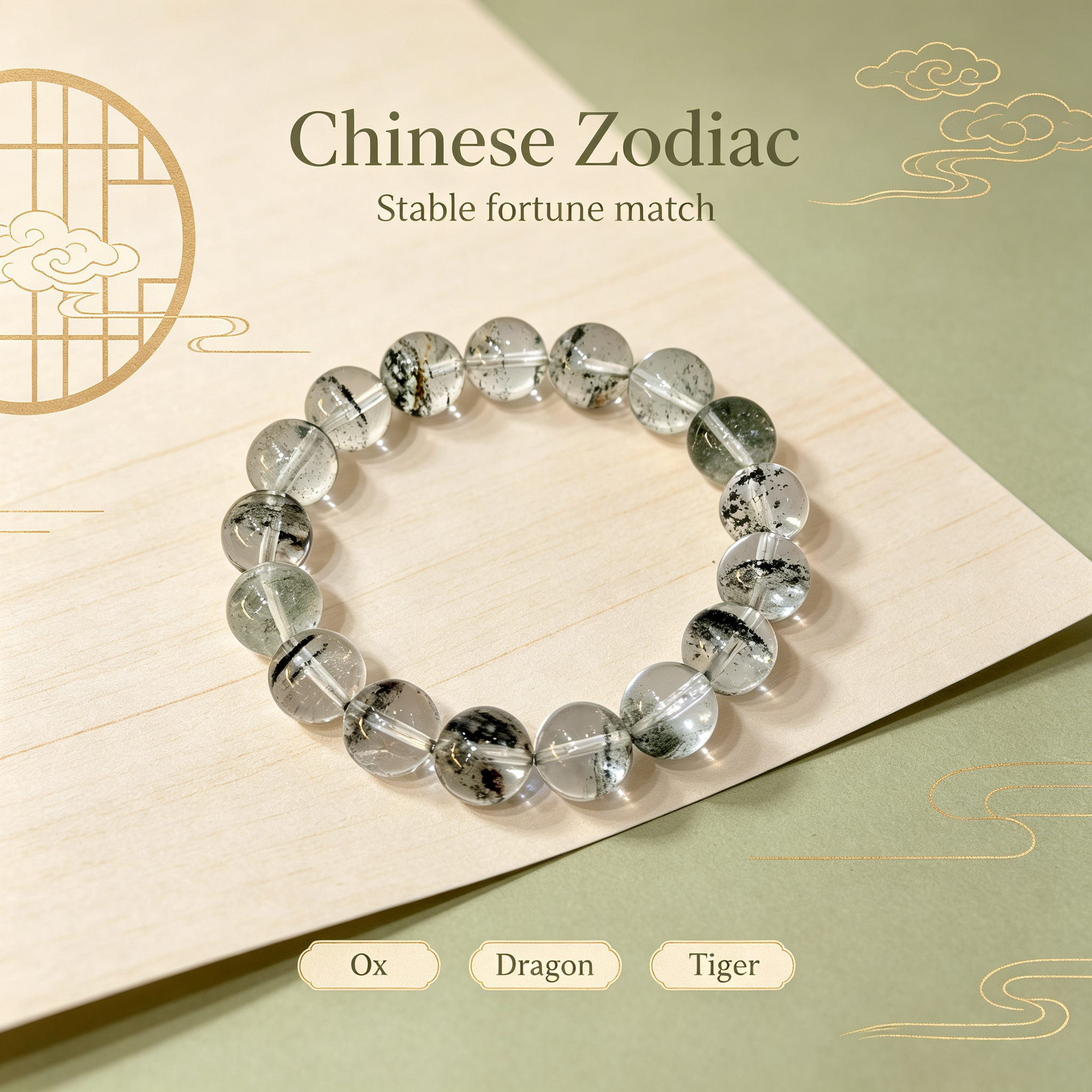 Green Phantom Quartz Bracelet, Natural Green Phantom Quartz Crystal Beaded Bracelet for Wealth Success Luck Calm Protection, Unisex Crystal Jewelry Gift