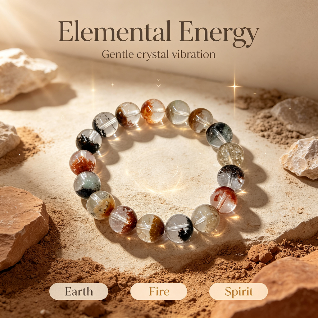 Multicolor Phantom Quartz Bracelet, Natural Multicolor Phantom Quartz Crystal Beaded Bracelet for Wealth Success Luck Calm Protection, Unisex Crystal Jewelry Gift