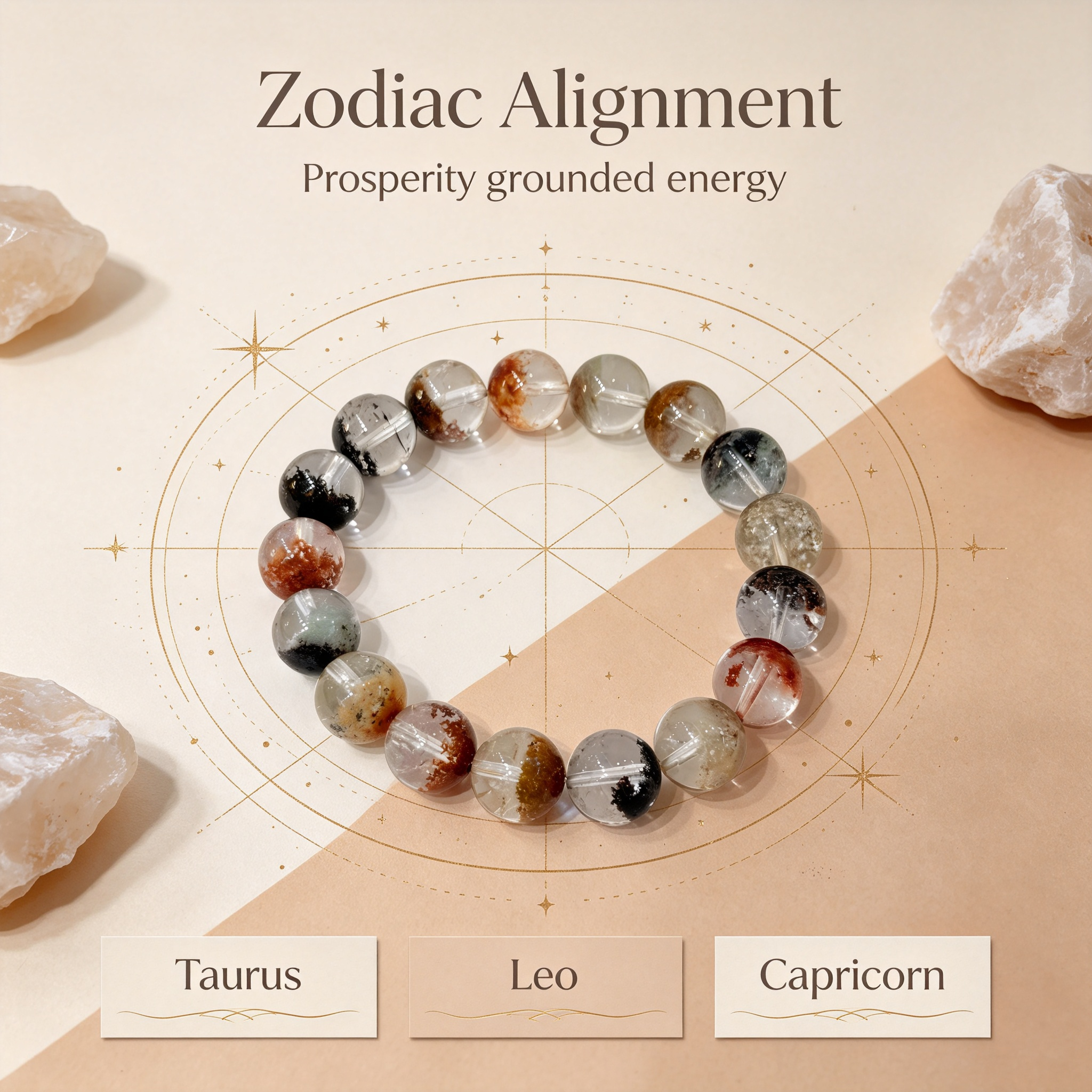 Multicolor Phantom Quartz Bracelet, Natural Multicolor Phantom Quartz Crystal Beaded Bracelet for Wealth Success Luck Calm Protection, Unisex Crystal Jewelry Gift