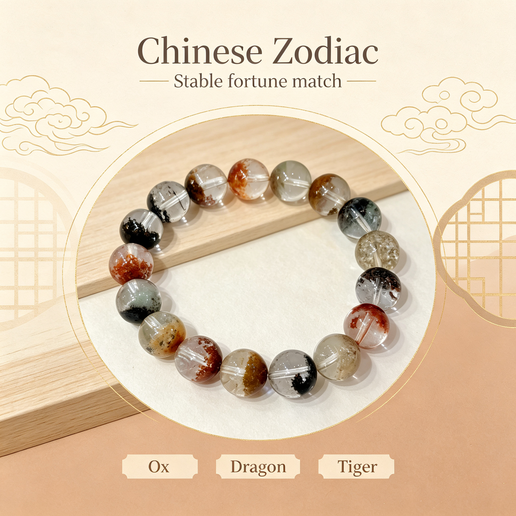 Multicolor Phantom Quartz Bracelet, Natural Multicolor Phantom Quartz Crystal Beaded Bracelet for Wealth Success Luck Calm Protection, Unisex Crystal Jewelry Gift