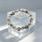 Black Rutilated Quartz Bracelet, Natural Black Rutilated Quartz Crystal Beaded Bracelet for Protection Success Calm Luck Wealth, Unisex Crystal Jewelry Gift