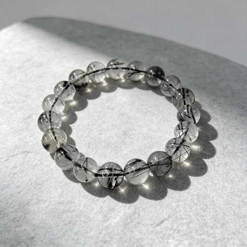 Black Rutilated Quartz Bracelet, Natural Black Rutilated Quartz Crystal Beaded Bracelet for Protection Success Calm Luck Wealth, Unisex Crystal Jewelry Gift