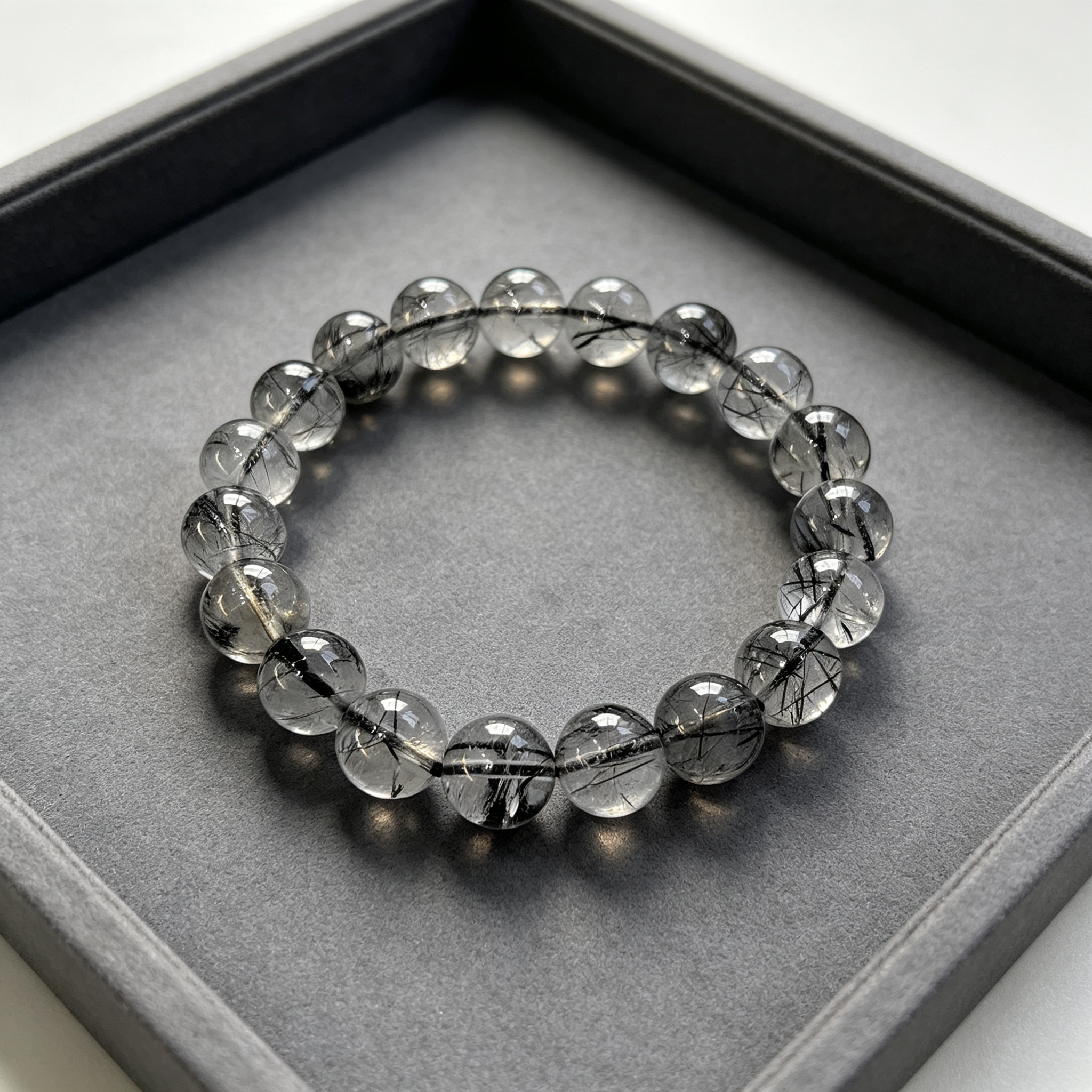Black Rutilated Quartz Bracelet, Natural Black Rutilated Quartz Crystal Beaded Bracelet for Protection Success Calm Luck Wealth, Unisex Crystal Jewelry Gift