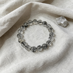 Black Rutilated Quartz Bracelet, Natural Black Rutilated Quartz Crystal Beaded Bracelet for Protection Success Calm Luck Wealth, Unisex Crystal Jewelry Gift