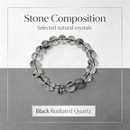 Black Rutilated Quartz Bracelet, Natural Black Rutilated Quartz Crystal Beaded Bracelet for Protection Success Calm Luck Wealth, Unisex Crystal Jewelry Gift