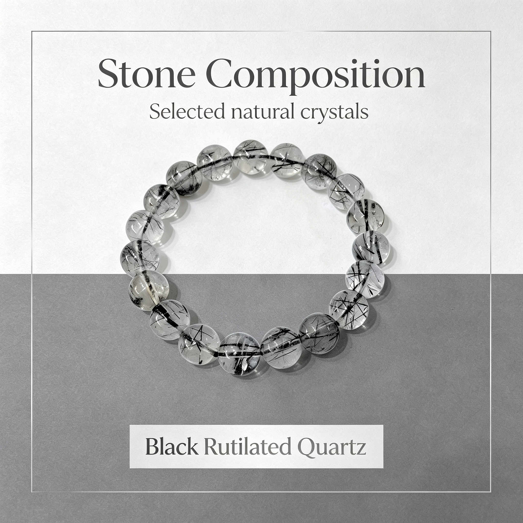 Black Rutilated Quartz Bracelet, Natural Black Rutilated Quartz Crystal Beaded Bracelet for Protection Success Calm Luck Wealth, Unisex Crystal Jewelry Gift