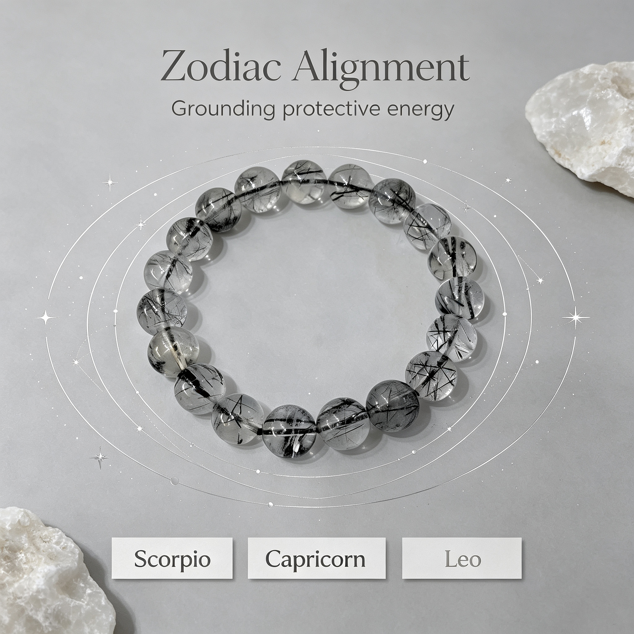 Black Rutilated Quartz Bracelet, Natural Black Rutilated Quartz Crystal Beaded Bracelet for Protection Success Calm Luck Wealth, Unisex Crystal Jewelry Gift