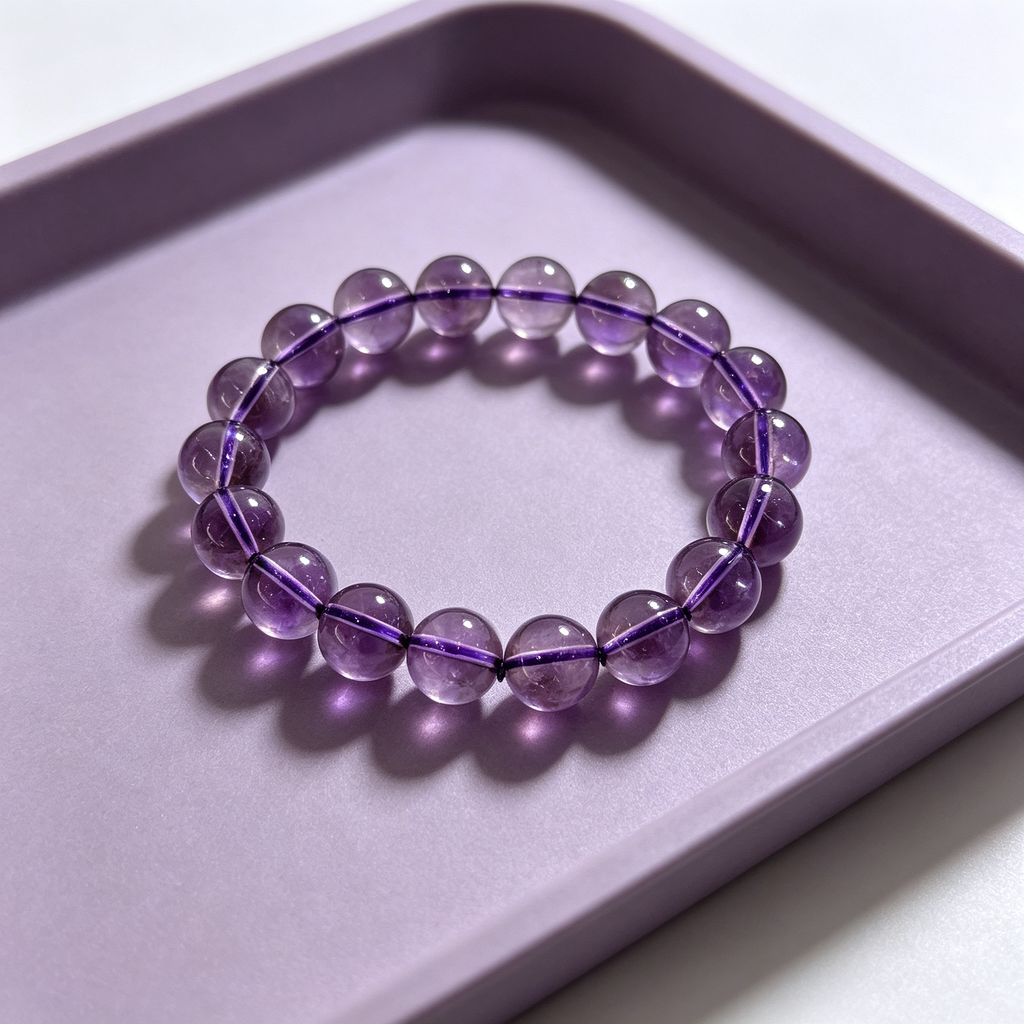 Natural Brazilian Amethyst Crystal Beaded Bracelet for Calm Success Luck Protection Wealth, Unisex Crystal Jewelry Gift