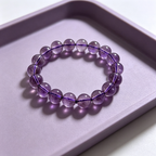 Natural Brazilian Amethyst Crystal Beaded Bracelet for Calm Success Luck Protection Wealth, Unisex Crystal Jewelry Gift