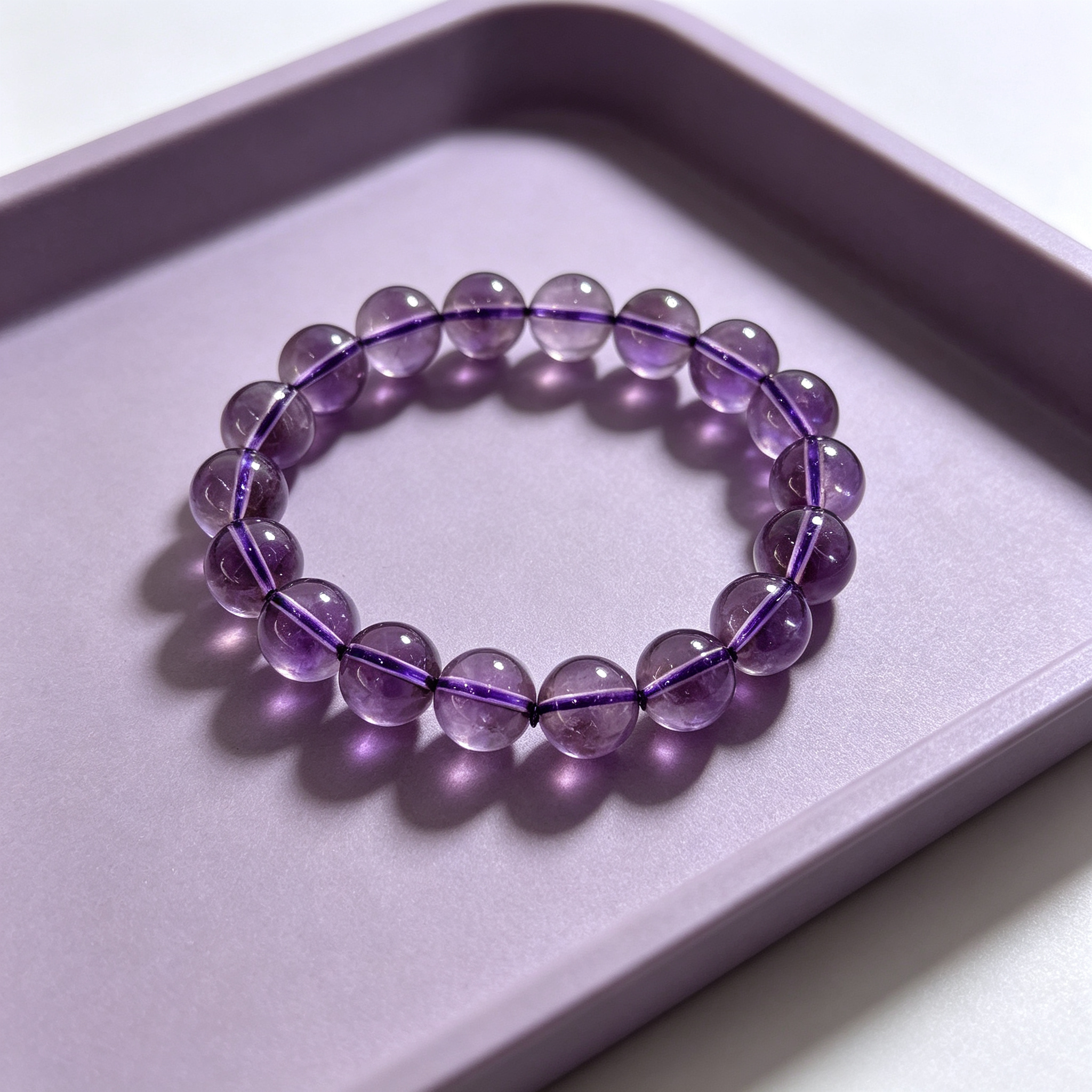 Natural Brazilian Amethyst Crystal Beaded Bracelet for Calm Success Luck Protection Wealth, Unisex Crystal Jewelry Gift