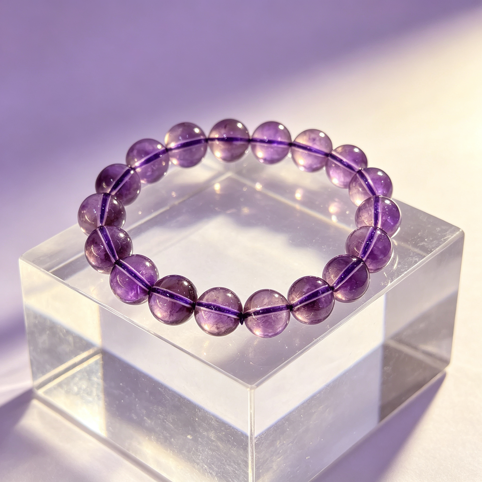 Natural Brazilian Amethyst Crystal Beaded Bracelet for Calm Success Luck Protection Wealth, Unisex Crystal Jewelry Gift