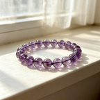 Natural Brazilian Amethyst Crystal Beaded Bracelet for Calm Success Luck Protection Wealth, Unisex Crystal Jewelry Gift