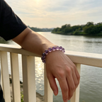Natural Brazilian Amethyst Crystal Beaded Bracelet for Calm Success Luck Protection Wealth, Unisex Crystal Jewelry Gift