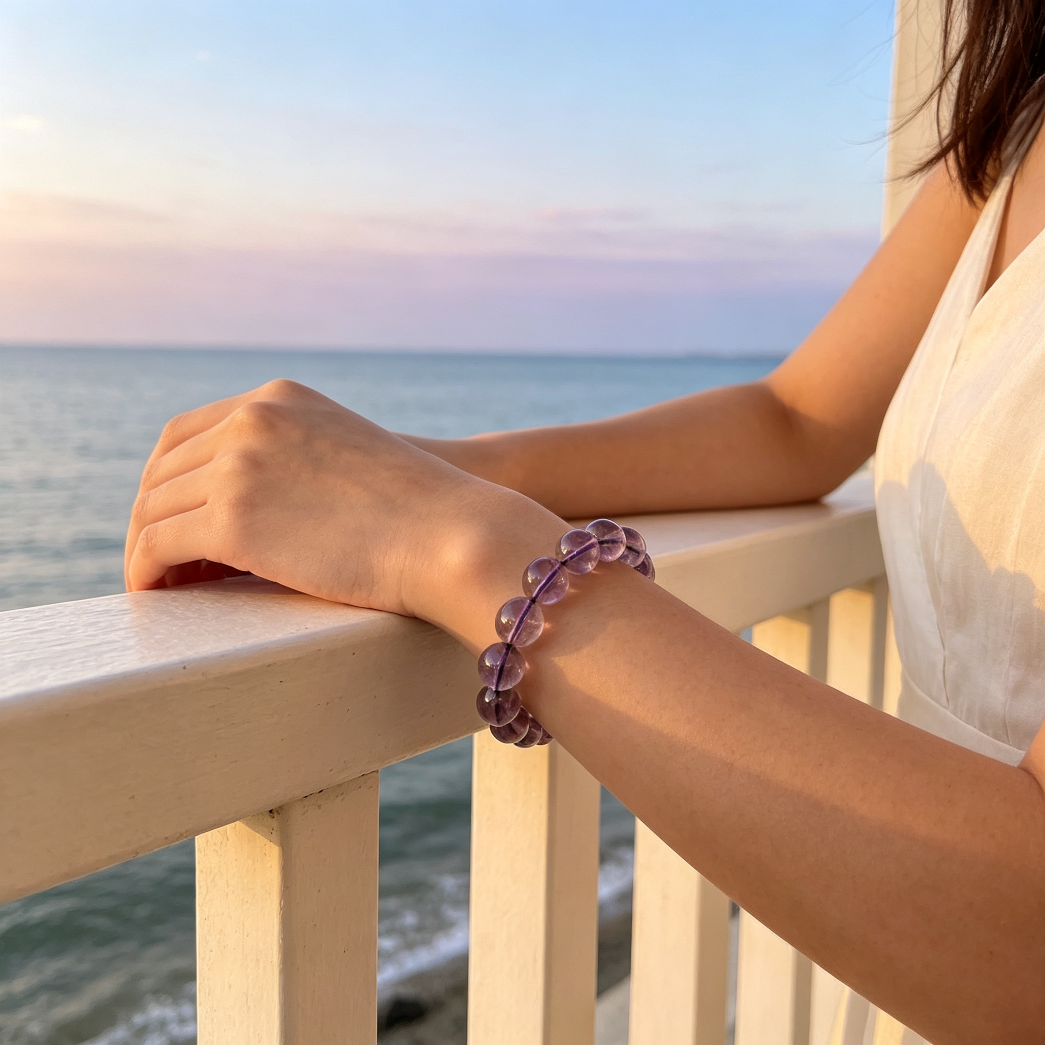 Natural Brazilian Amethyst Crystal Beaded Bracelet for Calm Success Luck Protection Wealth, Unisex Crystal Jewelry Gift