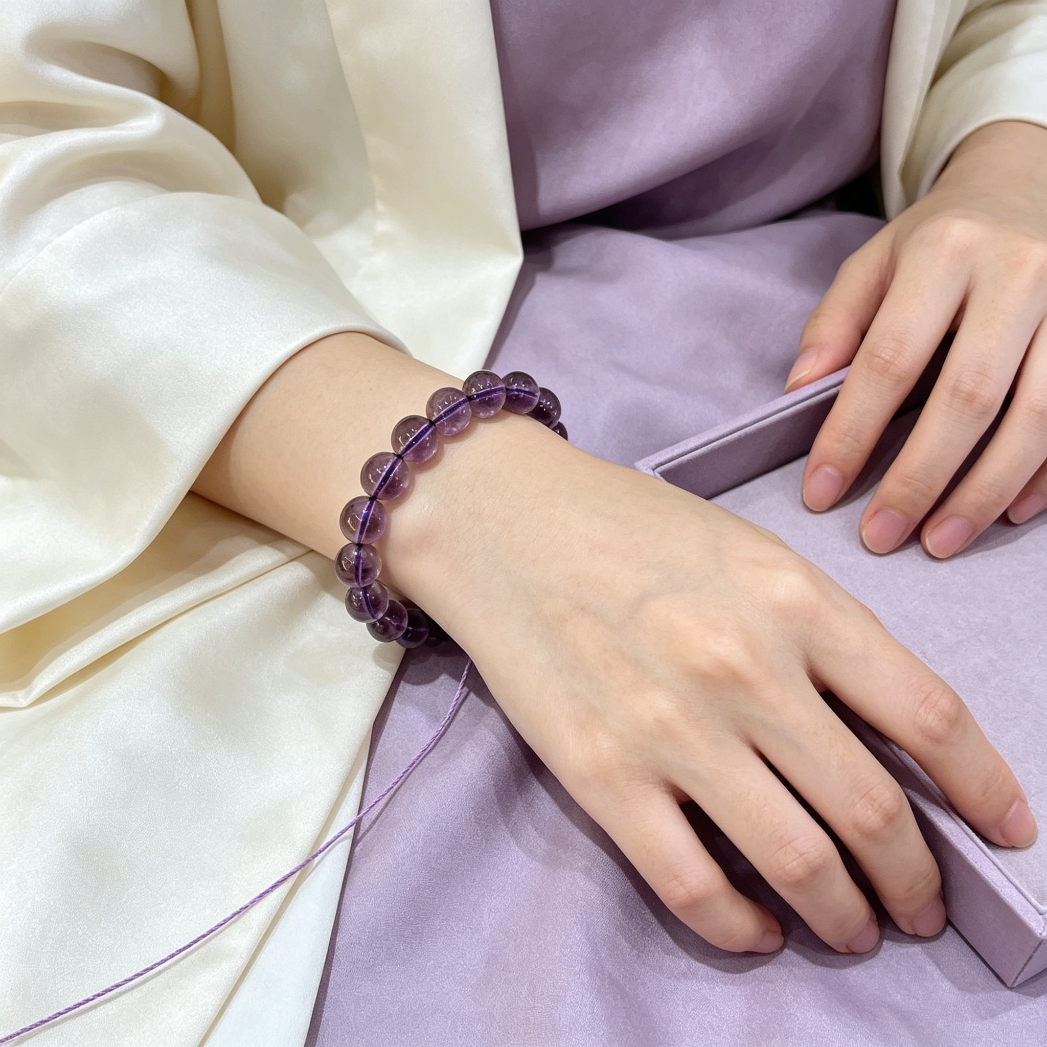 Natural Brazilian Amethyst Crystal Beaded Bracelet for Calm Success Luck Protection Wealth, Unisex Crystal Jewelry Gift