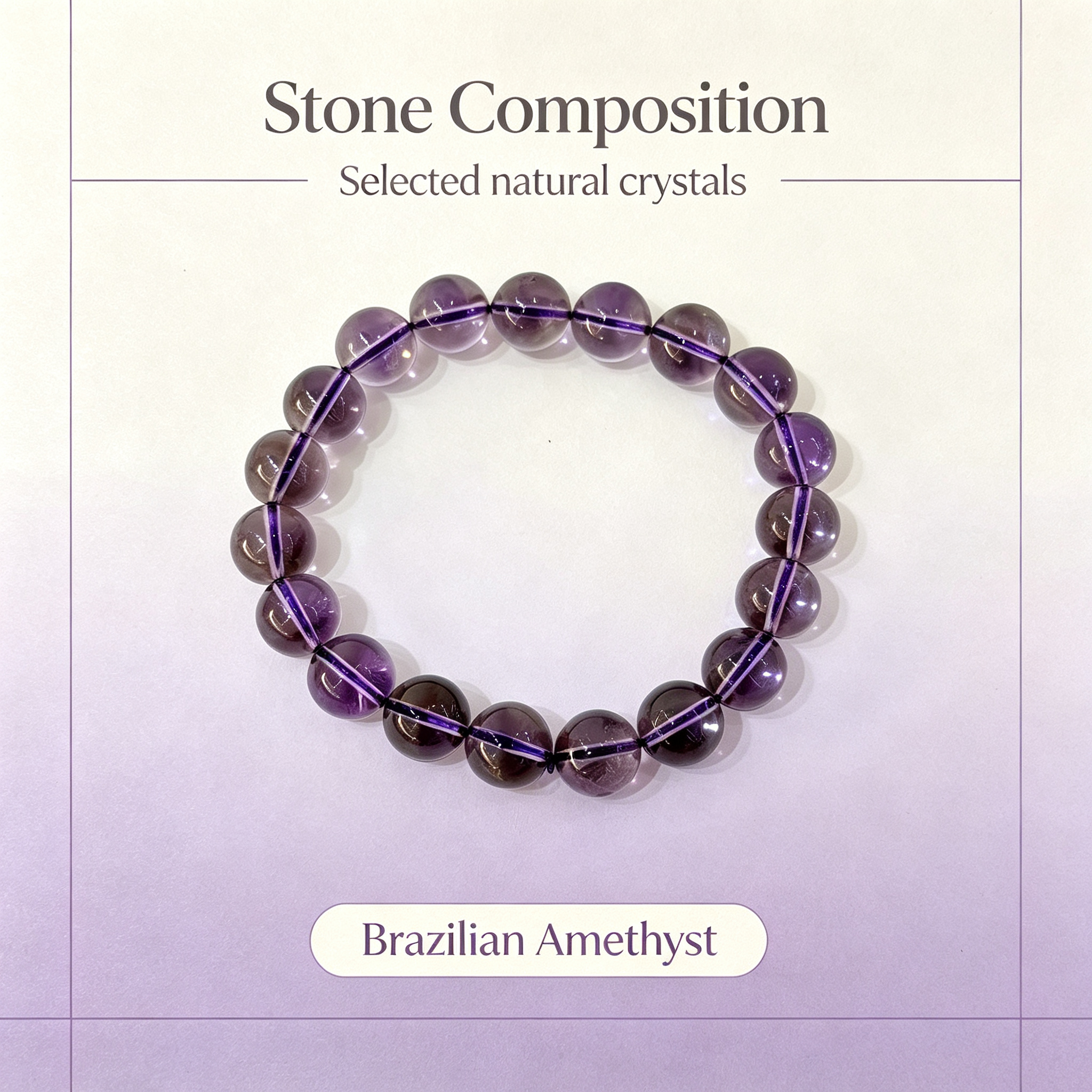 Natural Brazilian Amethyst Crystal Beaded Bracelet for Calm Success Luck Protection Wealth, Unisex Crystal Jewelry Gift