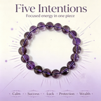 Natural Brazilian Amethyst Crystal Beaded Bracelet for Calm Success Luck Protection Wealth, Unisex Crystal Jewelry Gift