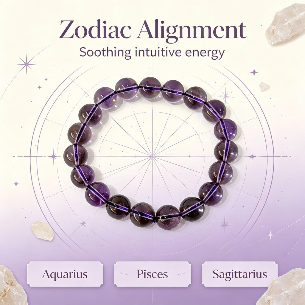 Natural Brazilian Amethyst Crystal Beaded Bracelet for Calm Success Luck Protection Wealth, Unisex Crystal Jewelry Gift