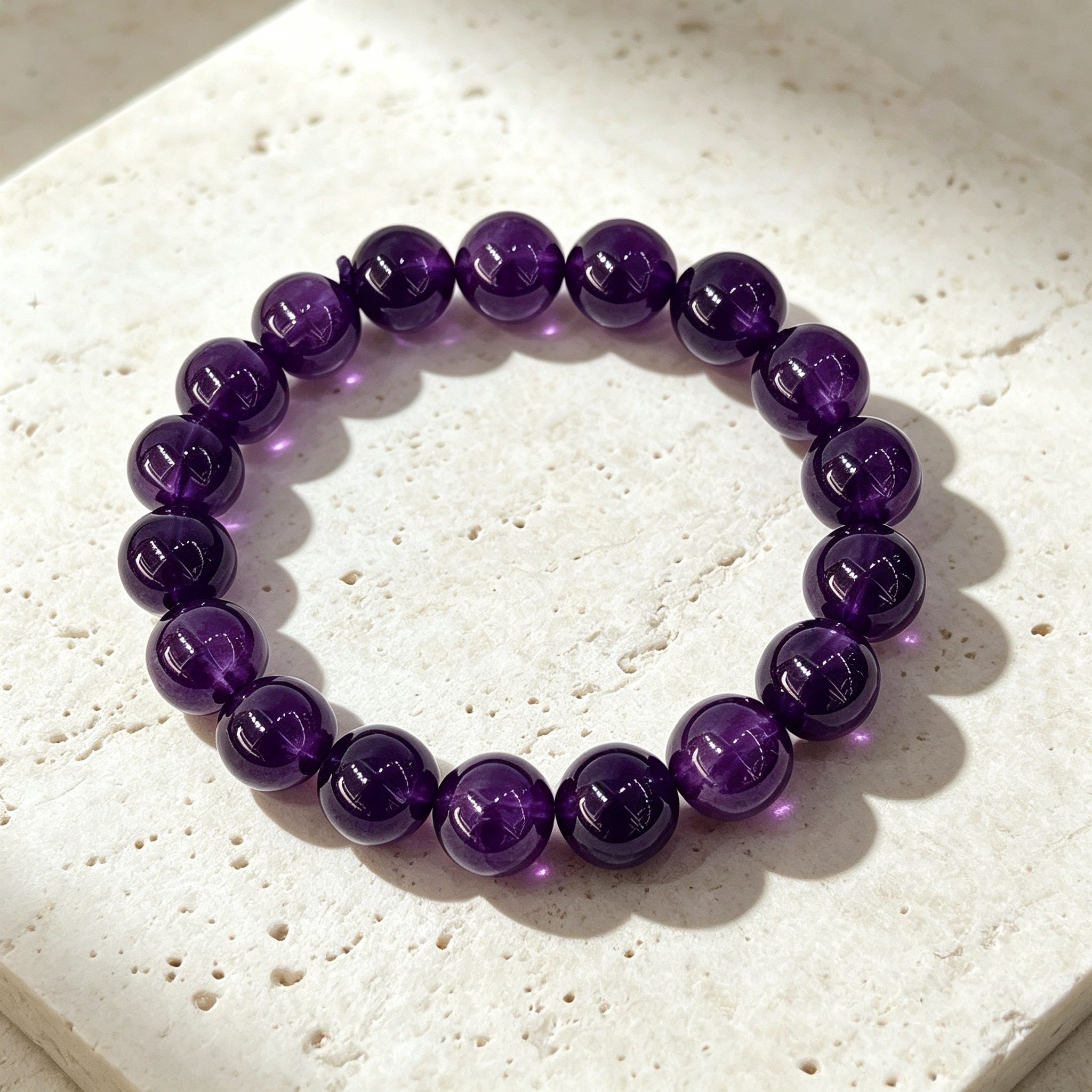 Natural Uruguayan Amethyst Crystal Beaded Bracelet for Calm Career Protection Luck Success