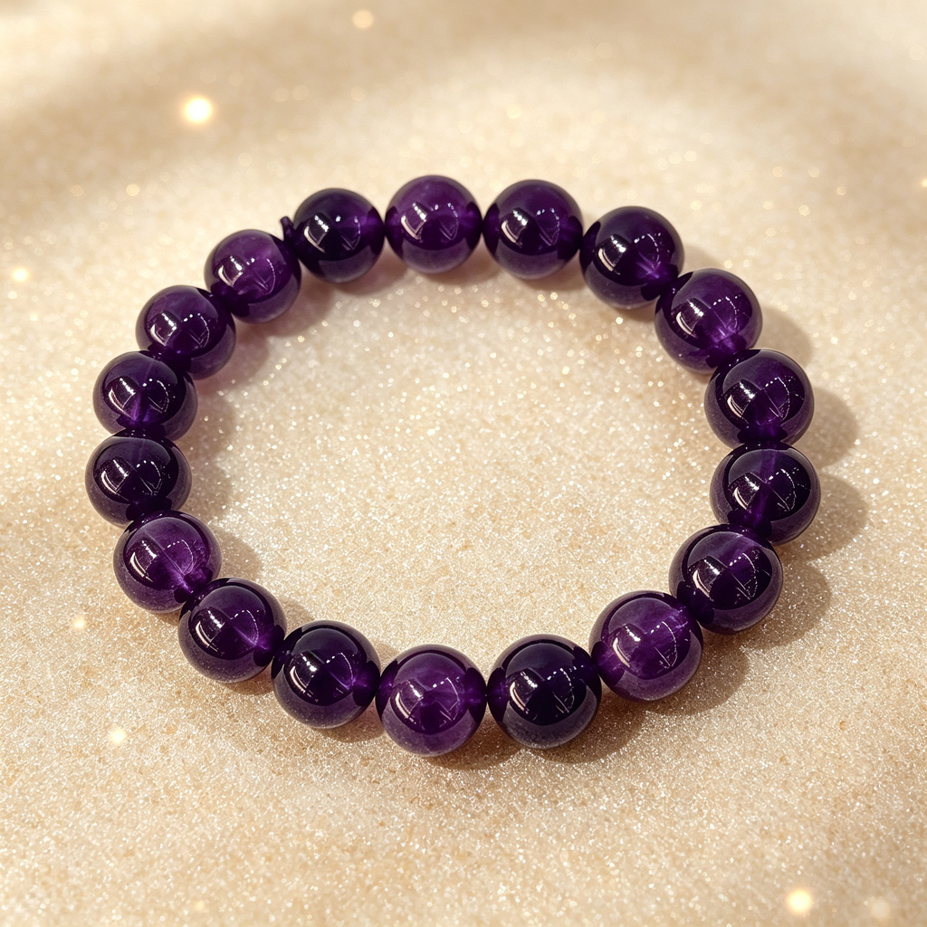 Natural Uruguayan Amethyst Crystal Beaded Bracelet for Calm Career Protection Luck Success
