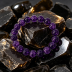 Natural Uruguayan Amethyst Crystal Beaded Bracelet for Calm Career Protection Luck Success