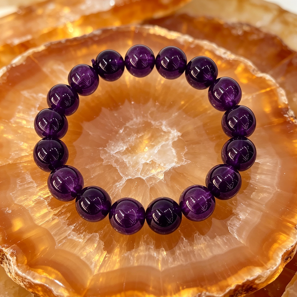 Natural Uruguayan Amethyst Crystal Beaded Bracelet for Calm Career Protection Luck Success