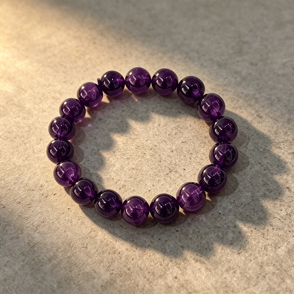 Natural Uruguayan Amethyst Crystal Beaded Bracelet for Calm Career Protection Luck Success