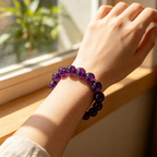 Natural Uruguayan Amethyst Crystal Beaded Bracelet for Calm Career Protection Luck Success