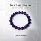 Natural Uruguayan Amethyst Crystal Beaded Bracelet for Calm Career Protection Luck Success