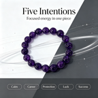 Natural Uruguayan Amethyst Crystal Beaded Bracelet for Calm Career Protection Luck Success