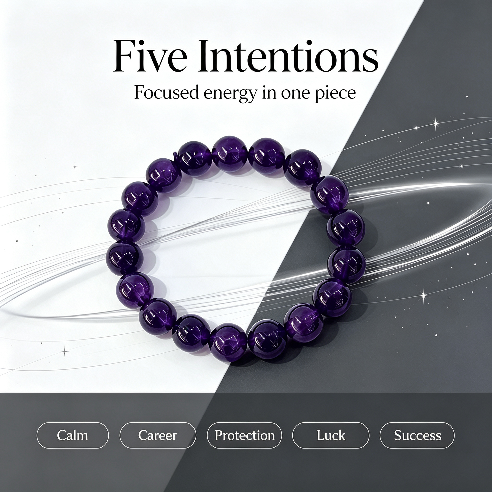 Natural Uruguayan Amethyst Crystal Beaded Bracelet for Calm Career Protection Luck Success