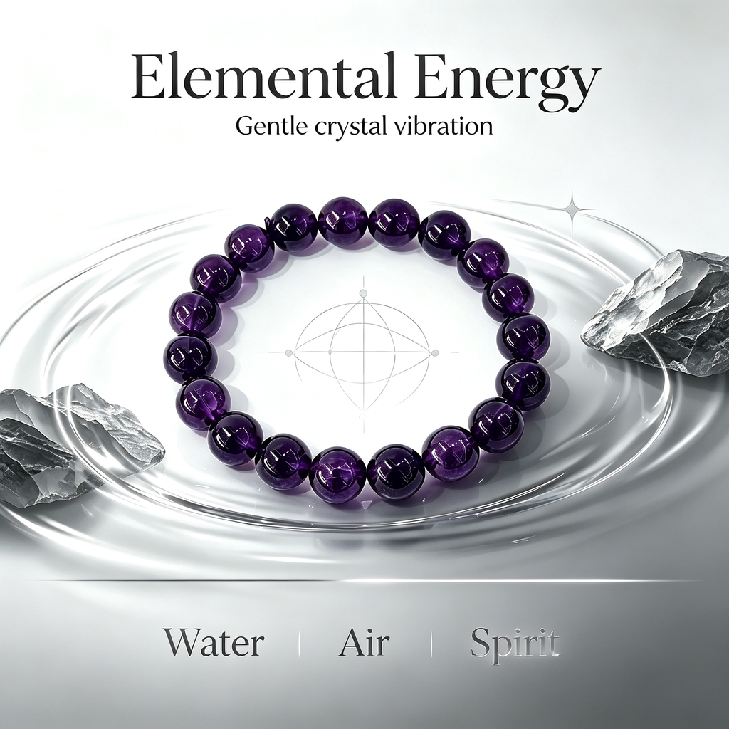 Natural Uruguayan Amethyst Crystal Beaded Bracelet for Calm Career Protection Luck Success