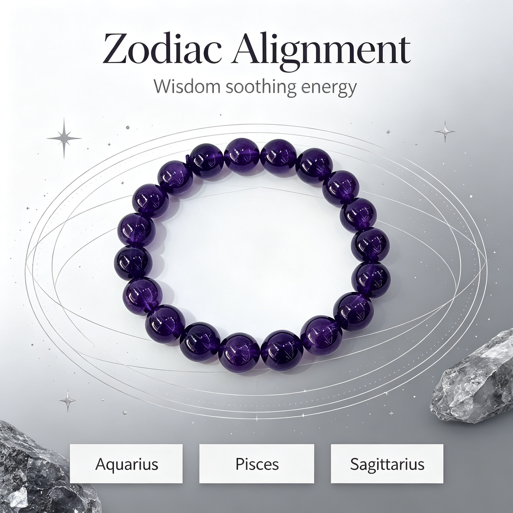 Natural Uruguayan Amethyst Crystal Beaded Bracelet for Calm Career Protection Luck Success