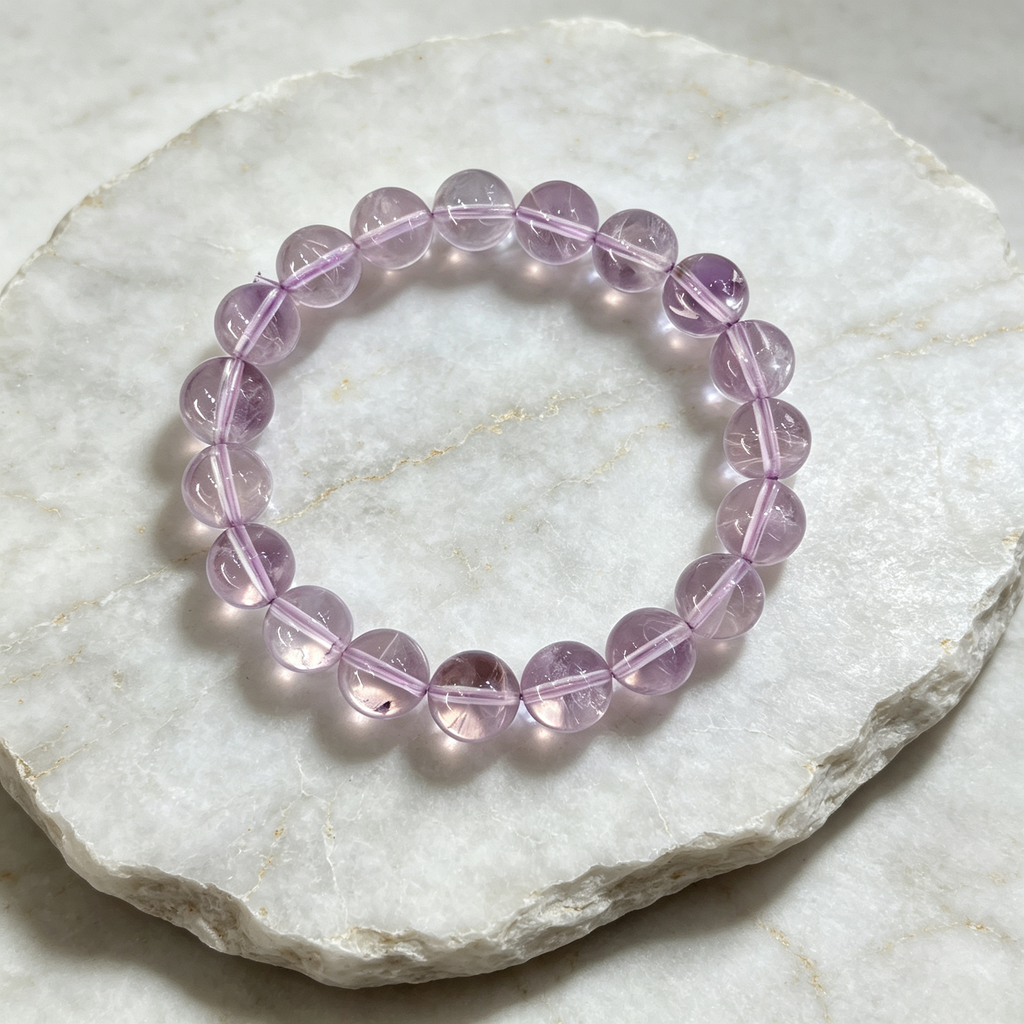 Natural Light Lavender Bolivian Amethyst Beaded Bracelet for Calm Protection Luck Career Health