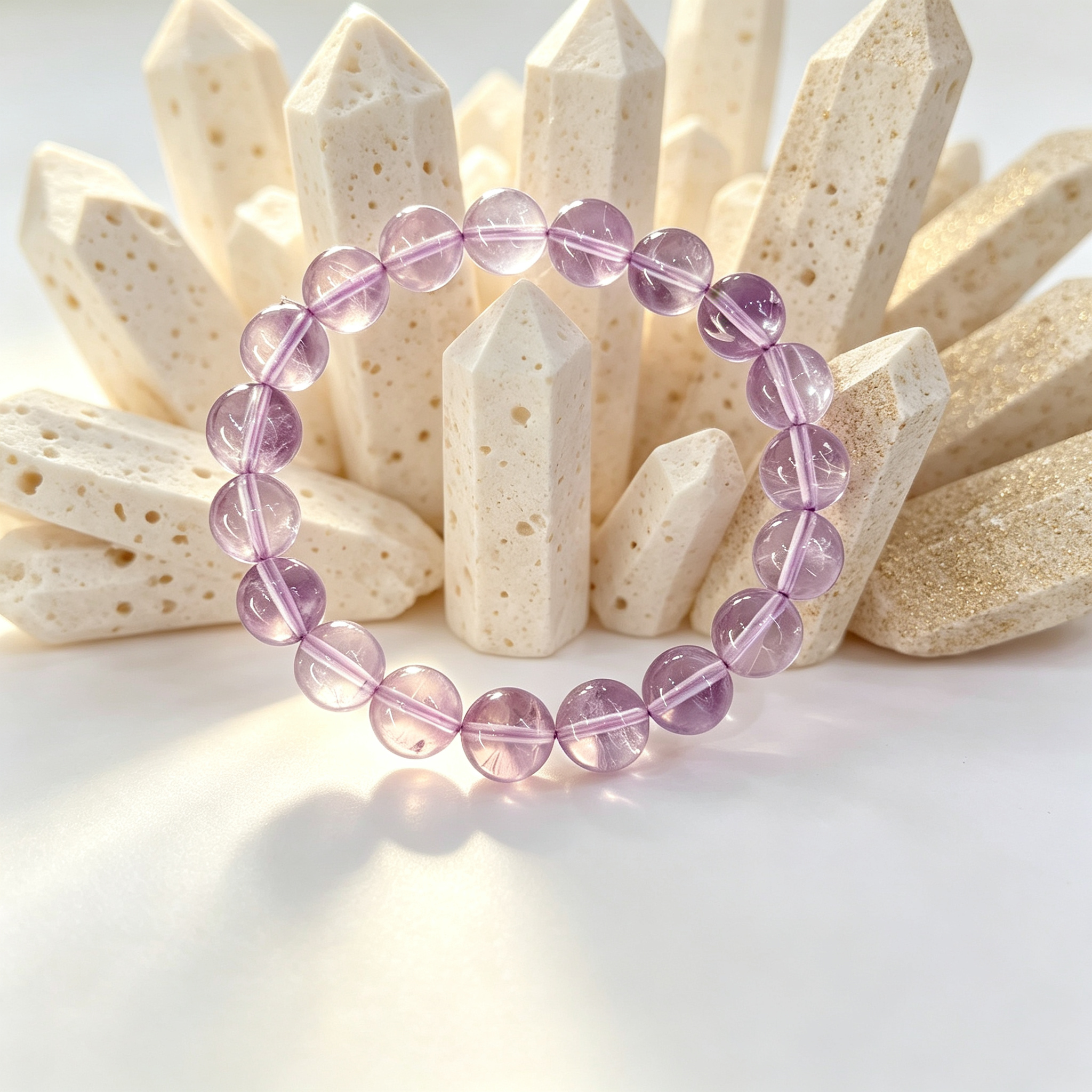 Natural Light Lavender Bolivian Amethyst Beaded Bracelet for Calm Protection Luck Career Health