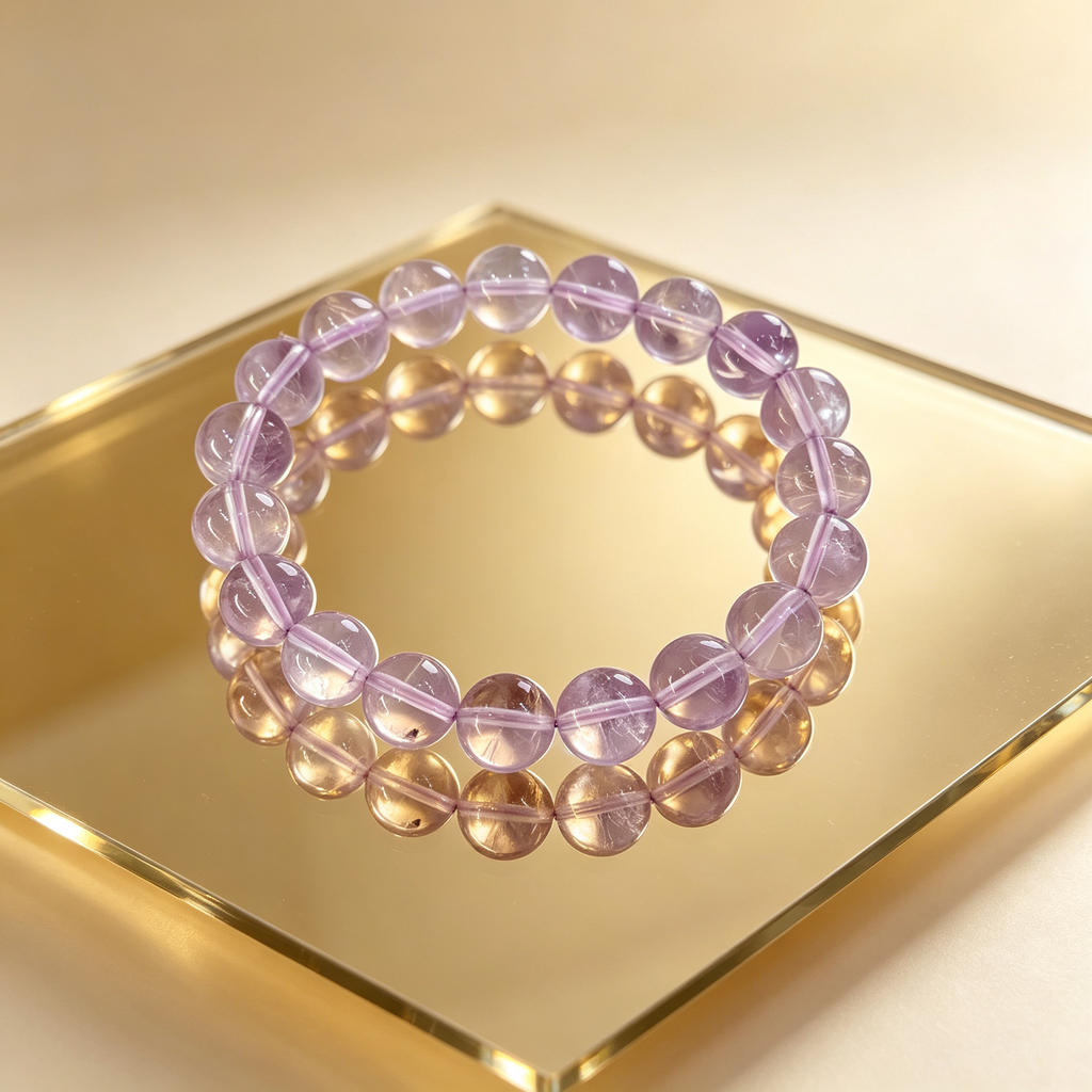 Natural Light Lavender Bolivian Amethyst Beaded Bracelet for Calm Protection Luck Career Health