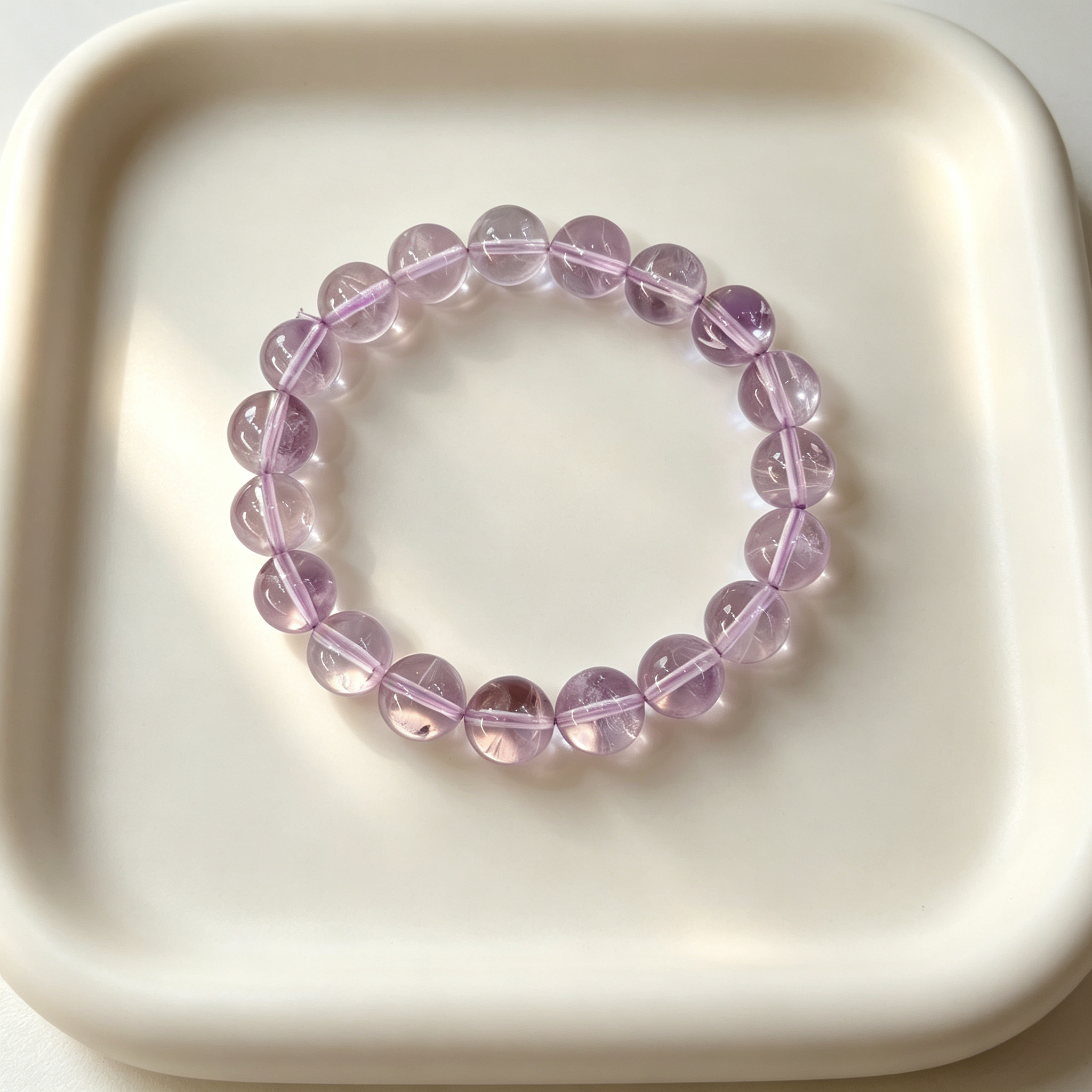 Natural Light Lavender Bolivian Amethyst Beaded Bracelet for Calm Protection Luck Career Health