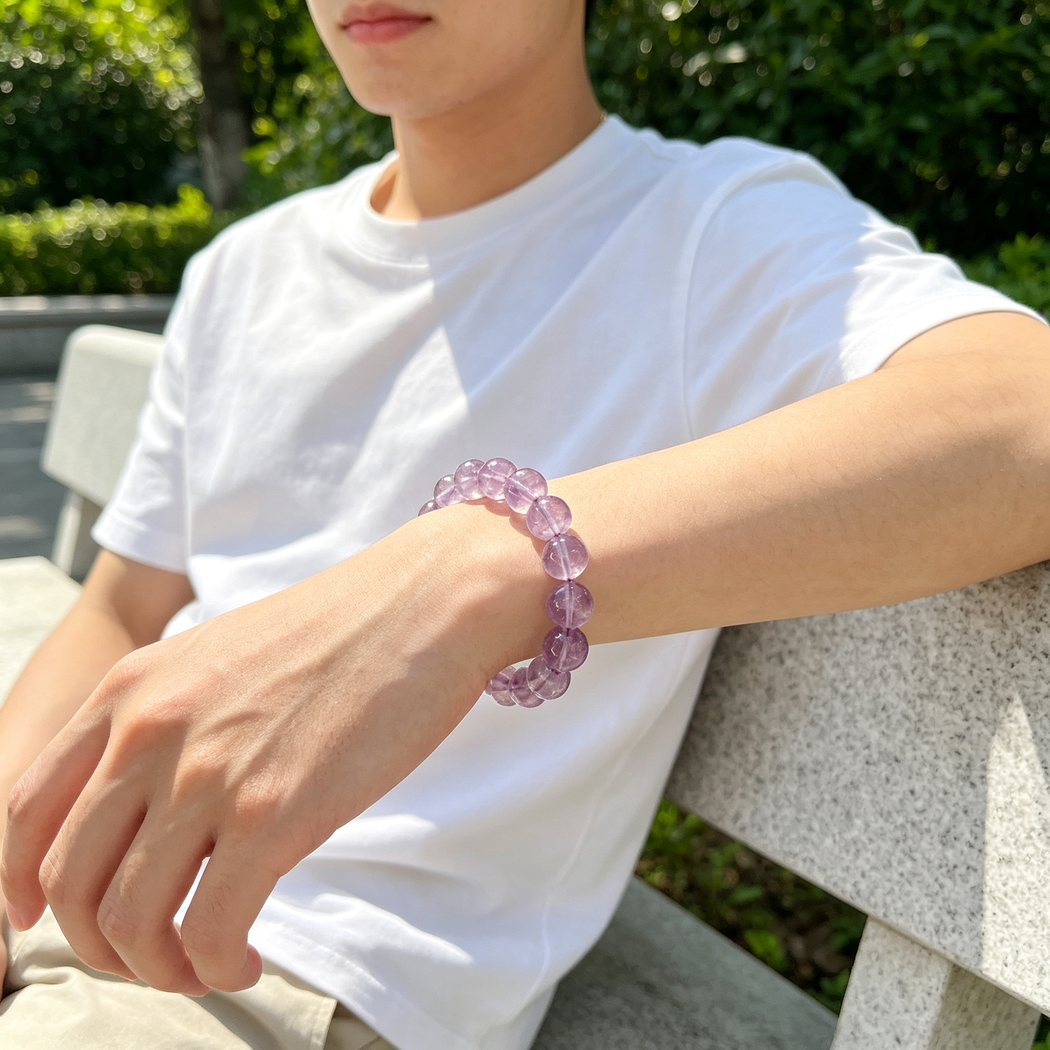 Natural Light Lavender Bolivian Amethyst Beaded Bracelet for Calm Protection Luck Career Health