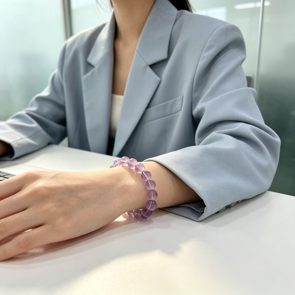 Natural Light Lavender Bolivian Amethyst Beaded Bracelet for Calm Protection Luck Career Health