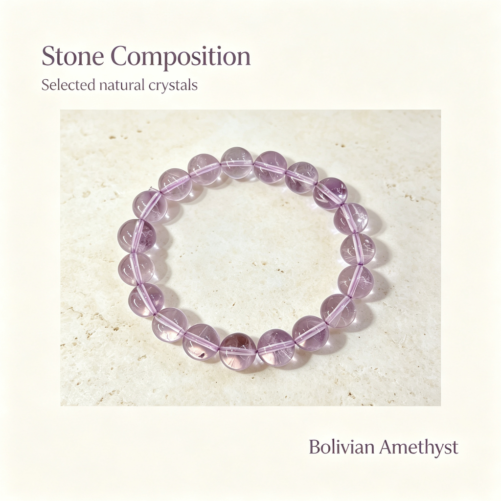 Natural Light Lavender Bolivian Amethyst Beaded Bracelet for Calm Protection Luck Career Health