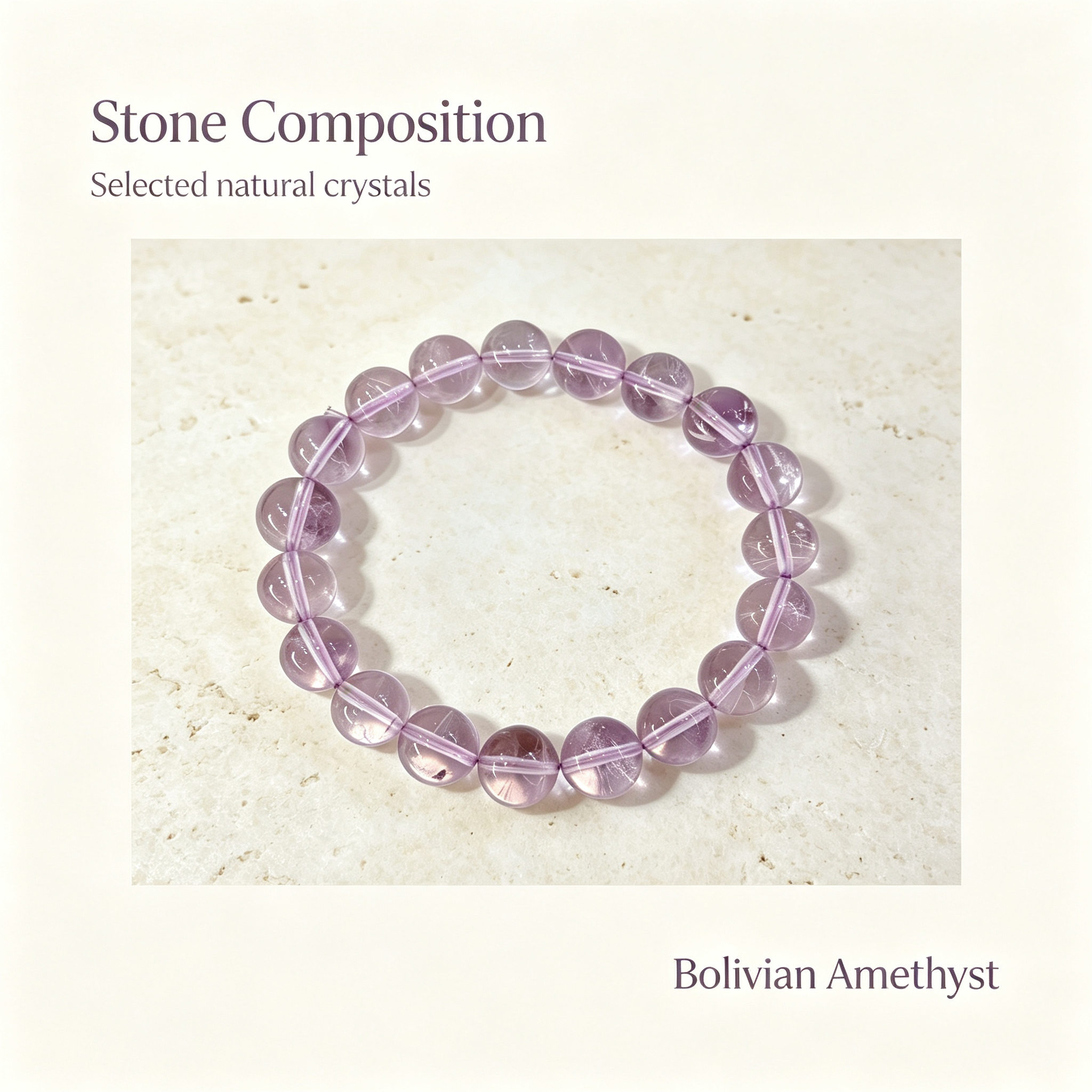 Natural Light Lavender Bolivian Amethyst Beaded Bracelet for Calm Protection Luck Career Health