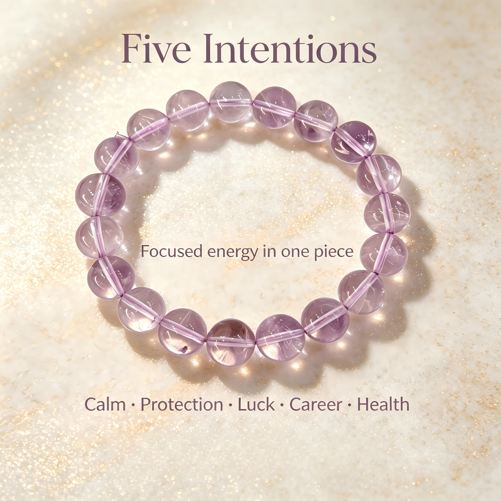 Natural Light Lavender Bolivian Amethyst Beaded Bracelet for Calm Protection Luck Career Health