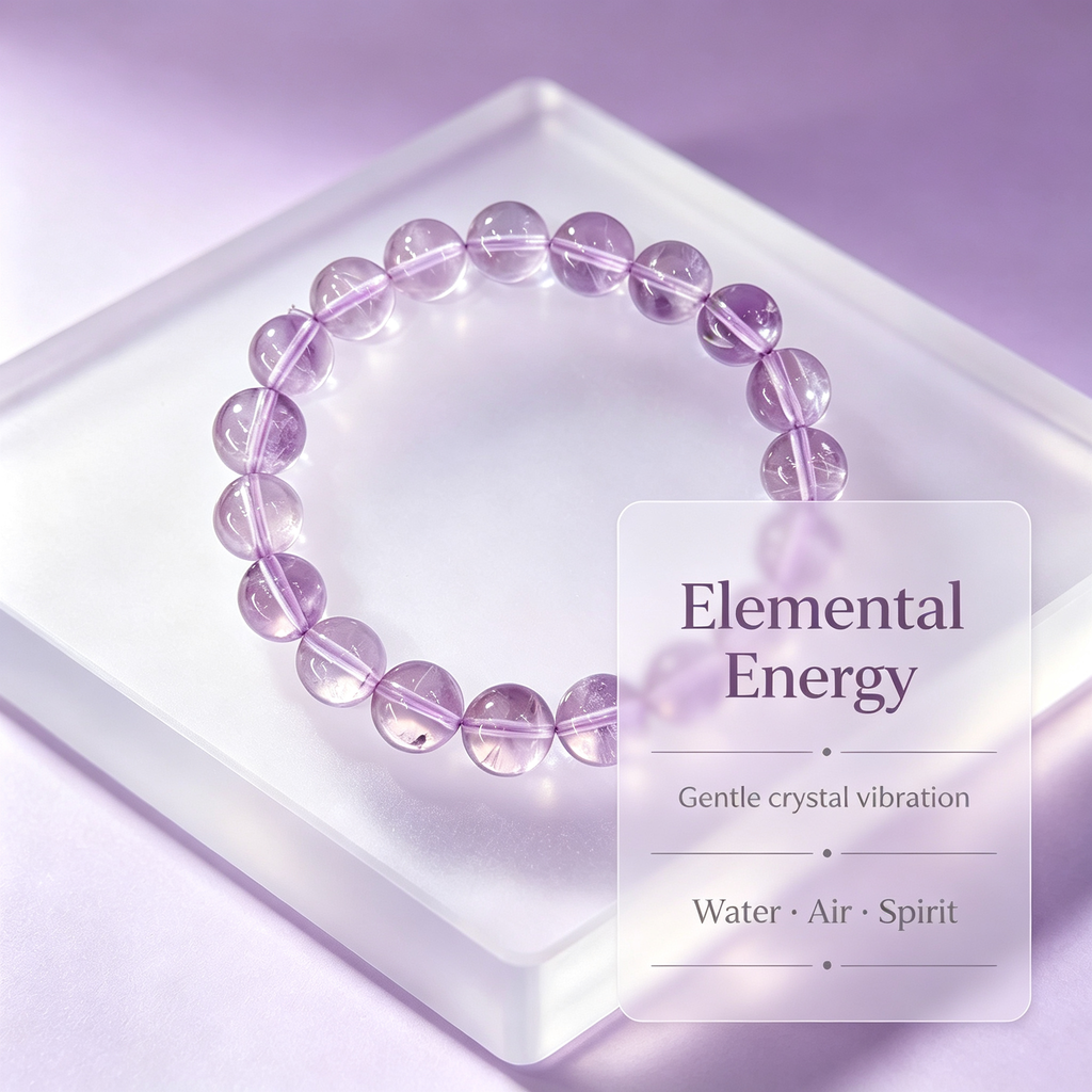 Natural Light Lavender Bolivian Amethyst Beaded Bracelet for Calm Protection Luck Career Health