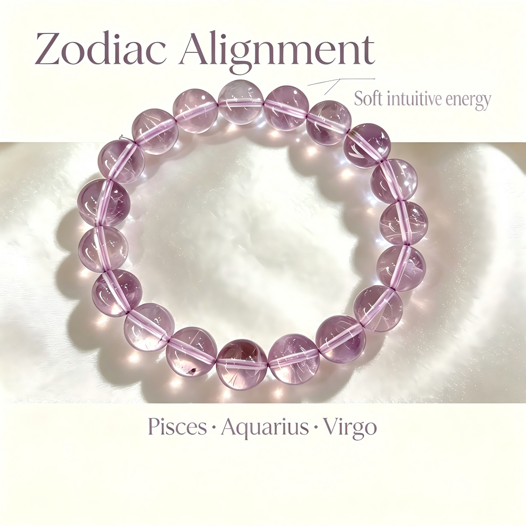 Natural Light Lavender Bolivian Amethyst Beaded Bracelet for Calm Protection Luck Career Health