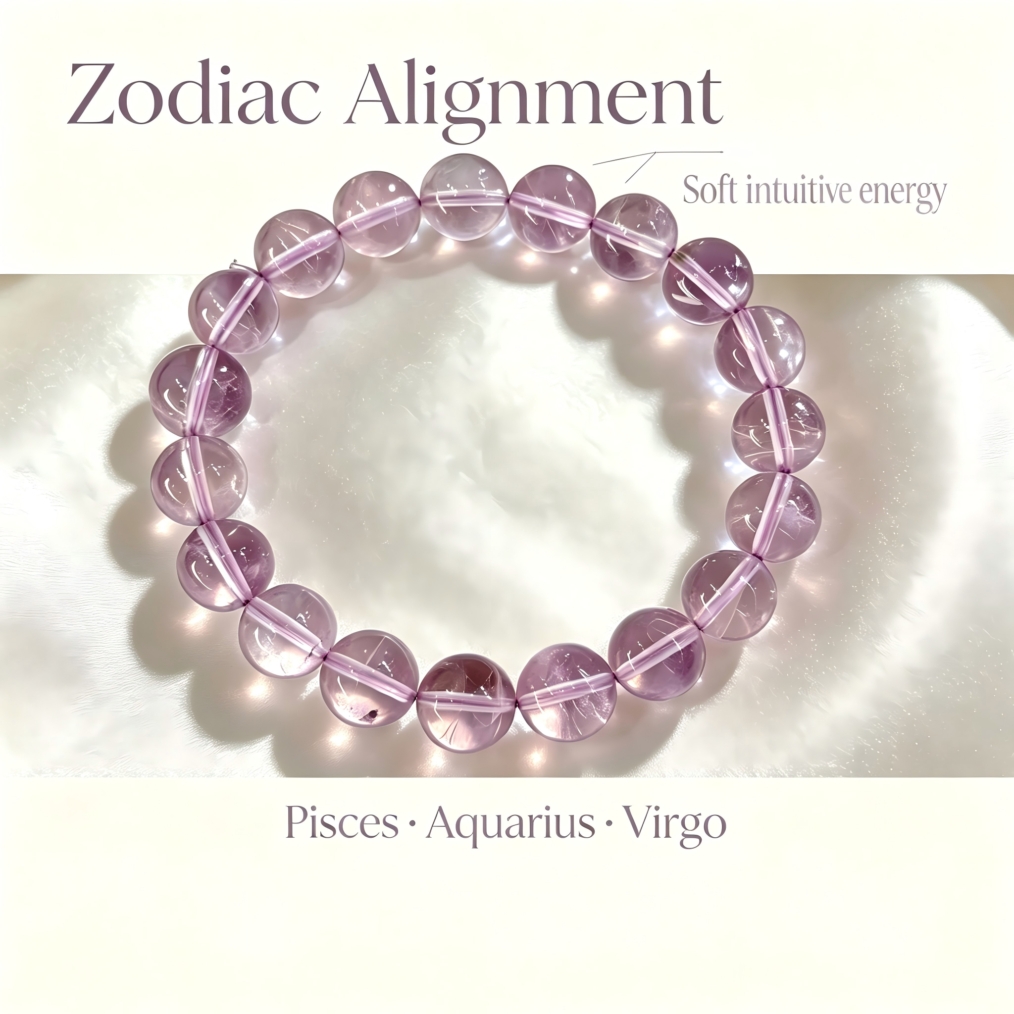 Natural Light Lavender Bolivian Amethyst Beaded Bracelet for Calm Protection Luck Career Health