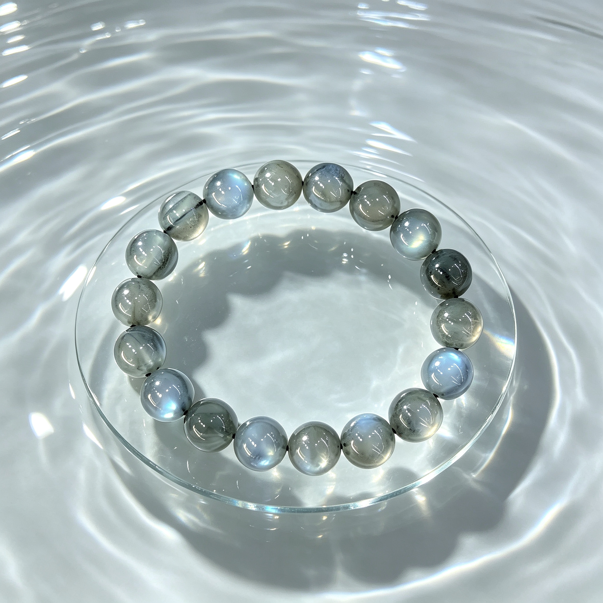 Natural Grey Moonstone Beaded Bracelet for Calm Protection Luck Road Opener Health