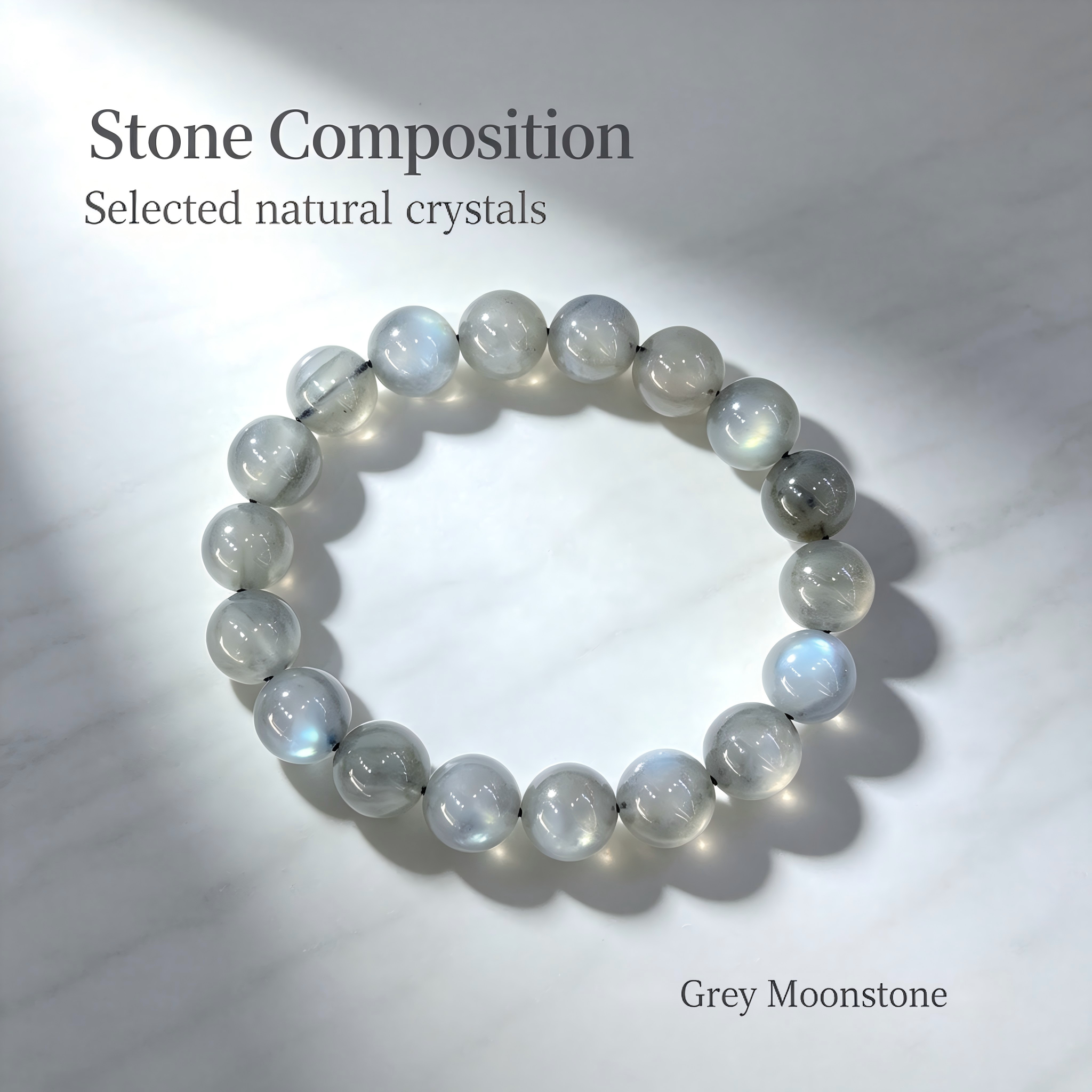 Natural Grey Moonstone Beaded Bracelet for Calm Protection Luck Road Opener Health