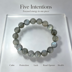 Natural Grey Moonstone Beaded Bracelet for Calm Protection Luck Road Opener Health