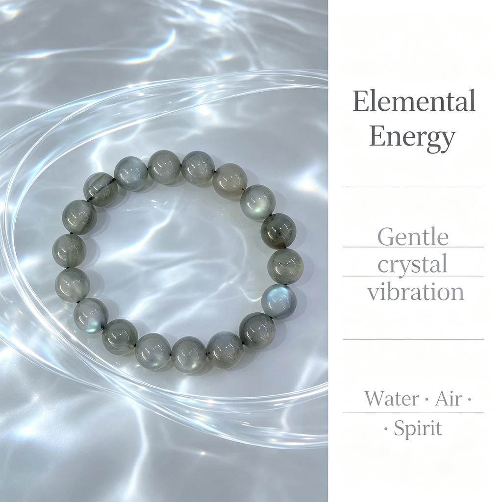 Natural Grey Moonstone Beaded Bracelet for Calm Protection Luck Road Opener Health